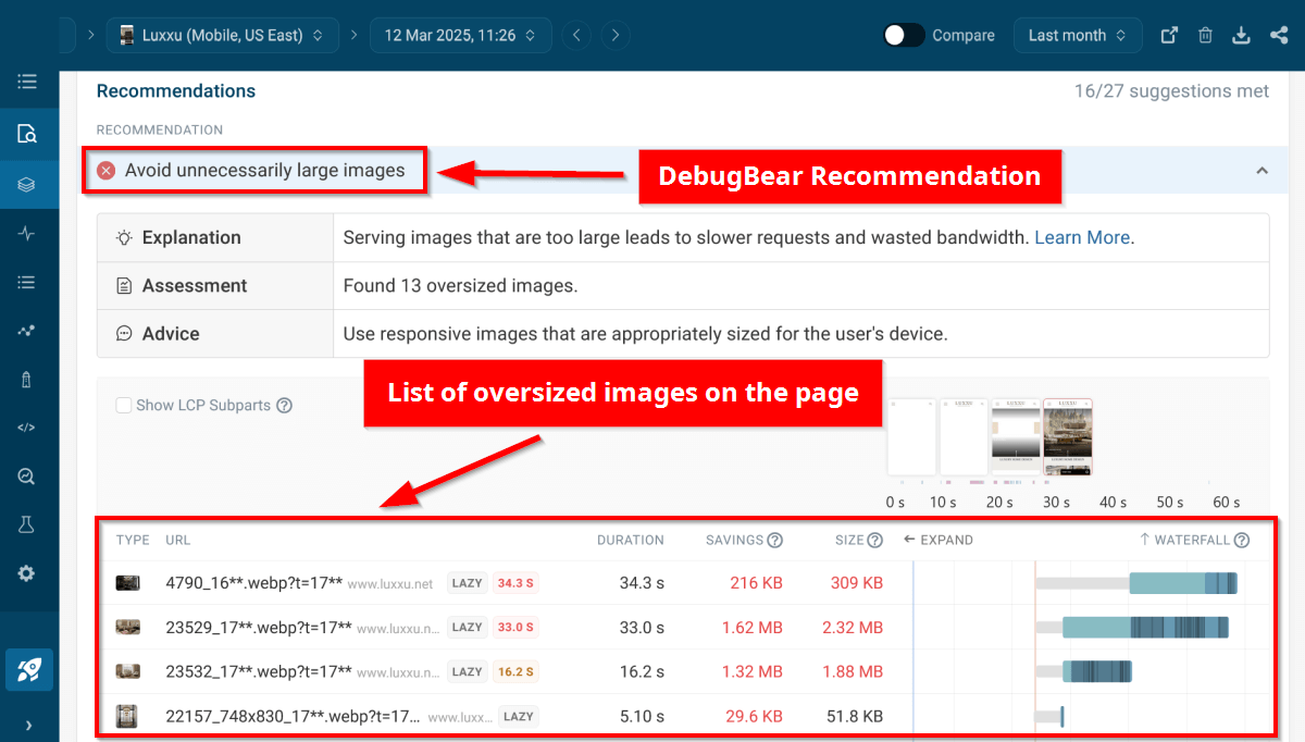 Avoid unnecessarily large images recommendation, explanation