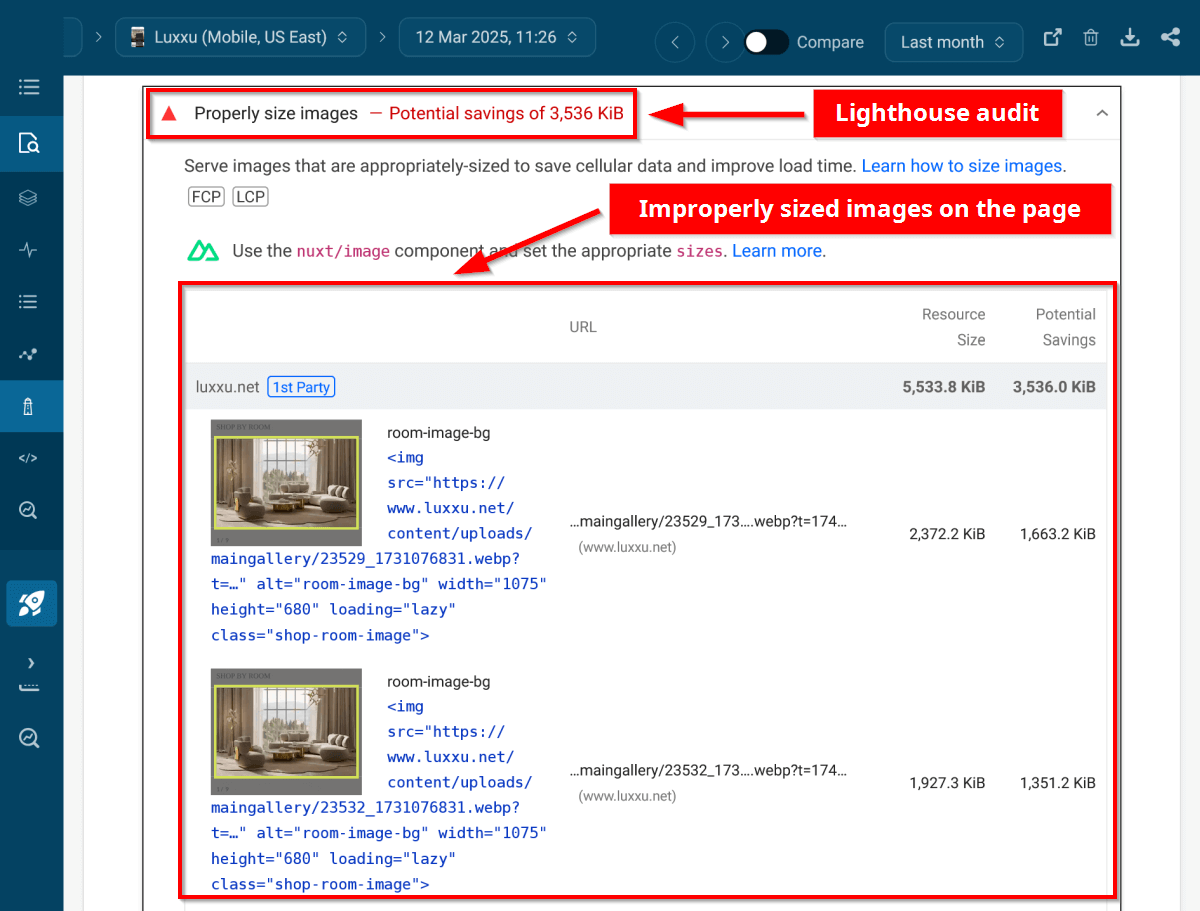 Properly size images Lighthouse audit, explanation